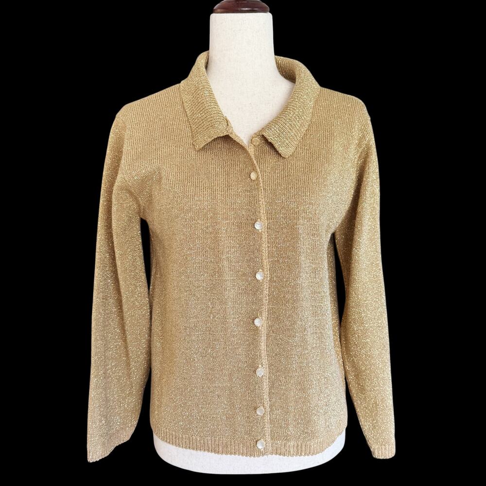 Bentley Gold Cardigan Sweater Women Sz‎ Medium Vintage Shimmer Holiday New Years